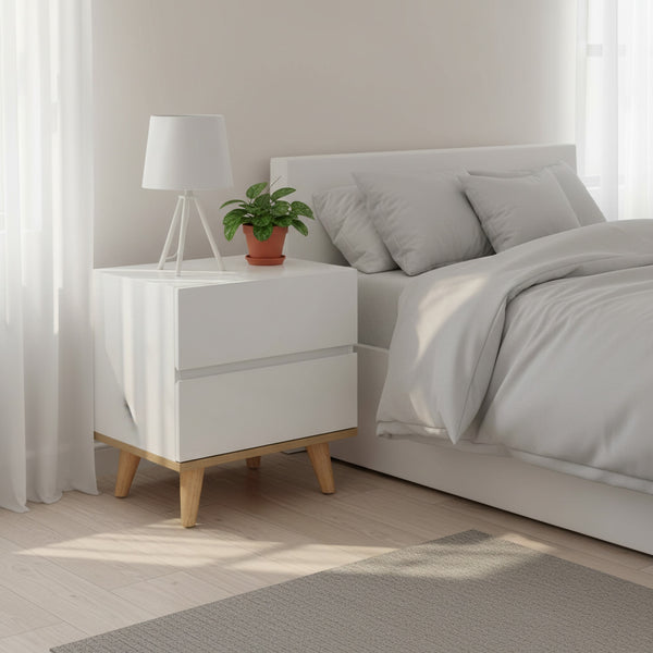 Hudson Wooden Bedside Table  - White 