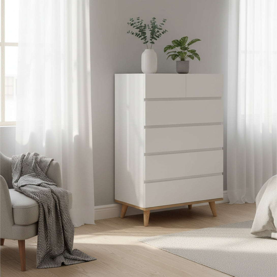 Hudson 6 Drawers Tallboy - White