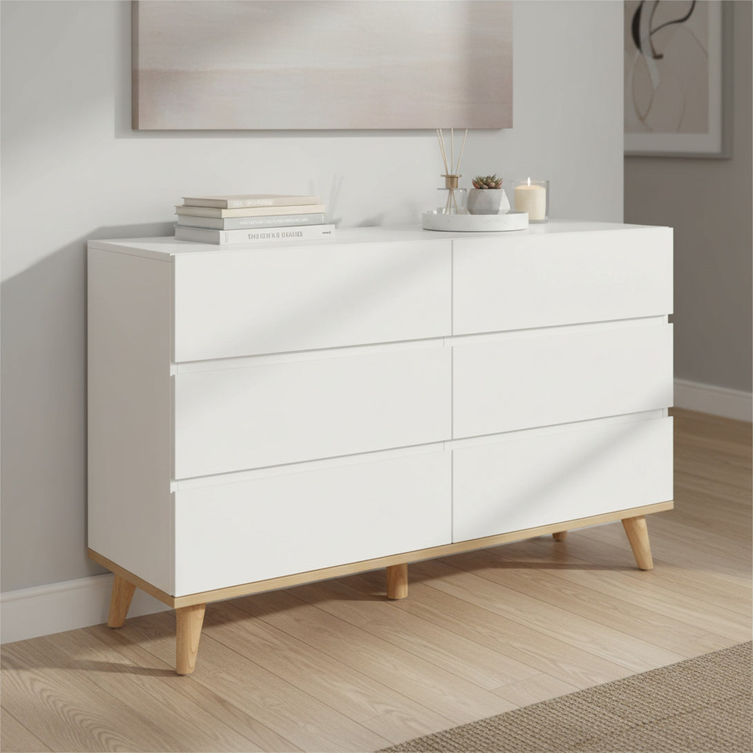Hudson 6 Drawers Lowboy - White