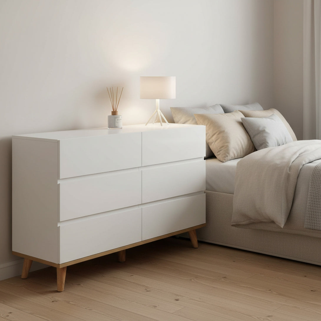 Hudson 6 Drawers Lowboy - White