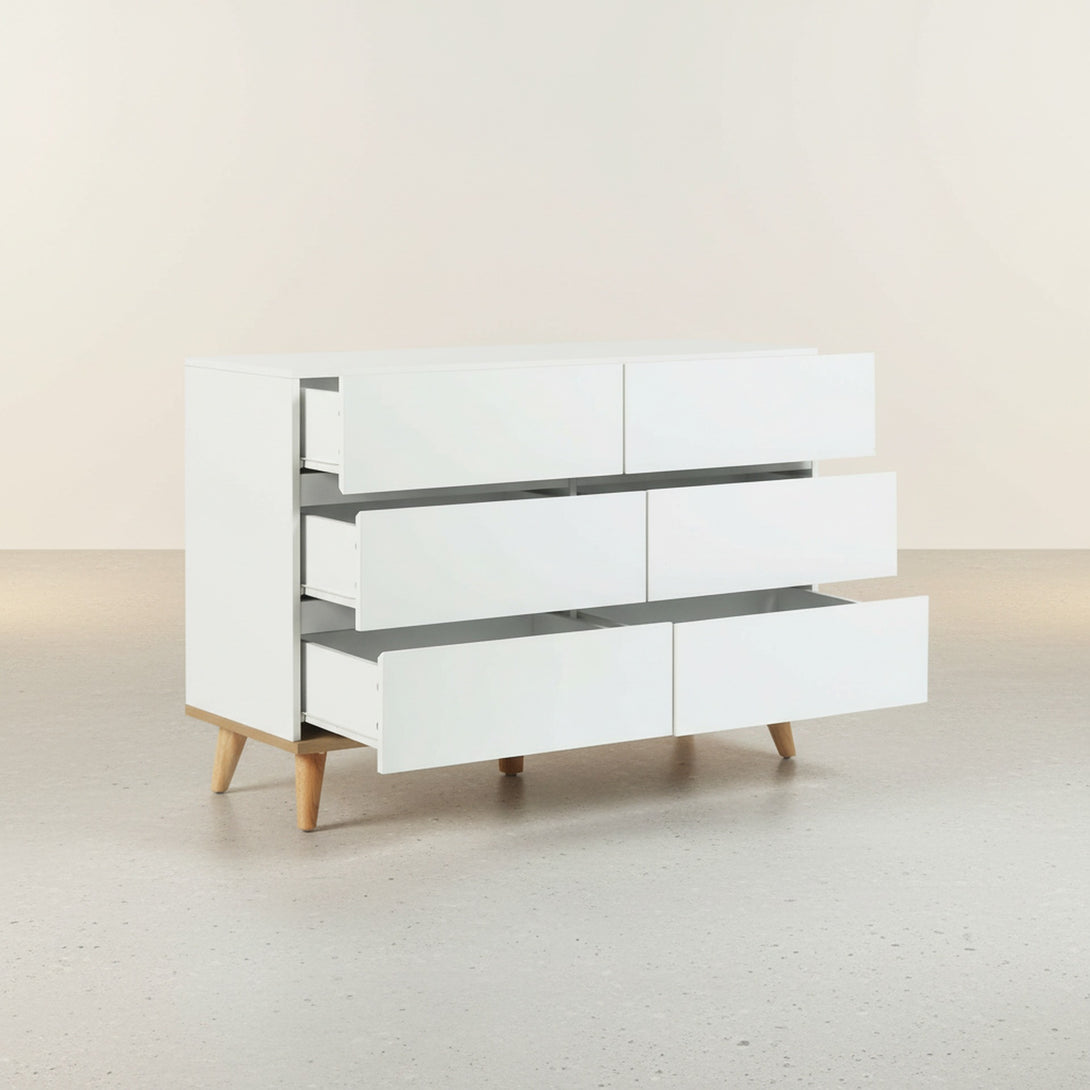 Hudson 6 Drawers Lowboy - White