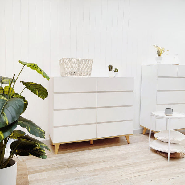 Hudson 8 Drawers Lowboy - White