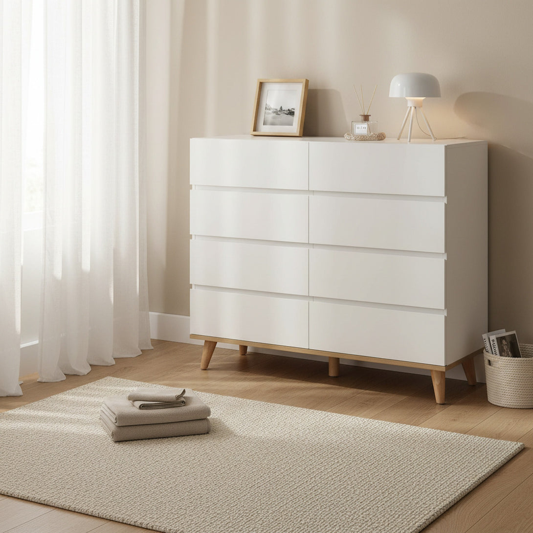 Hudson 8 Drawers Lowboy - White 