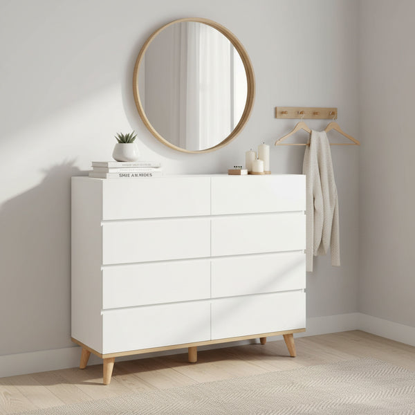 Hudson 8 Drawers Lowboy - White 