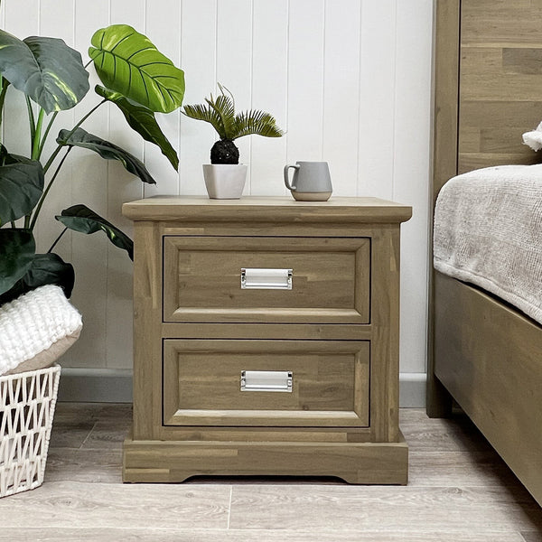 Hadley Solid Acacia Wood Bedside Table - Emerland Grey