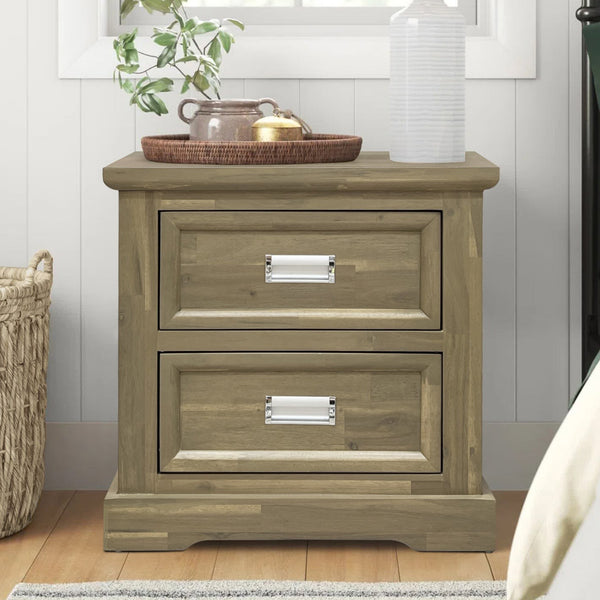 Hadley Solid Acacia Wood Bedside Table - Emerland Grey