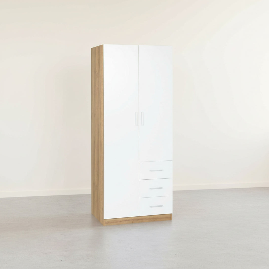 Harris 2 Door Wardrobe with 3 Drawers - Oak + White 