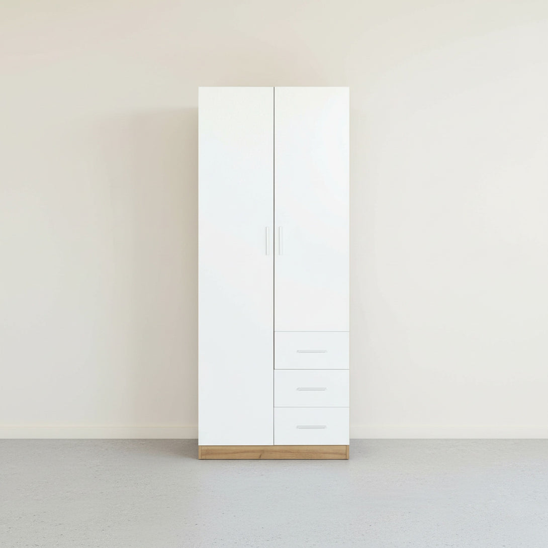 Harris 2 Door Wardrobe with 3 Drawers - Oak + White 