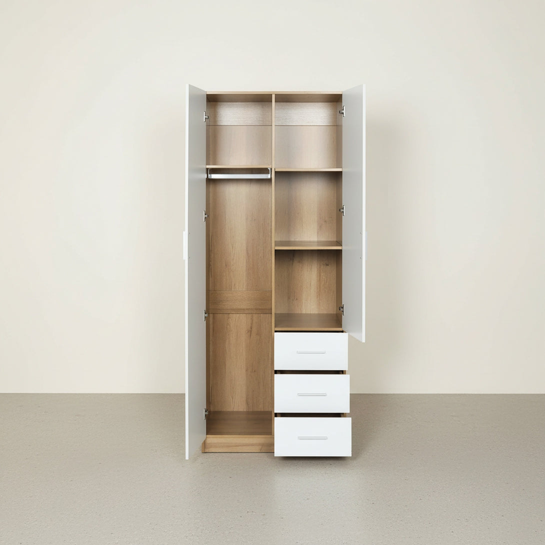 Harris 2 Door Wardrobe with 3 Drawers - Oak + White 