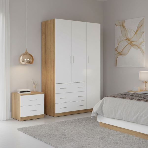 Harris 3 Door Wardrobe with 3 Drawers - Oak + White