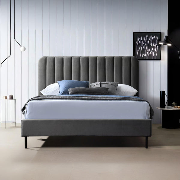 Rainier Queen Velvet Bed Frame - Charcoal