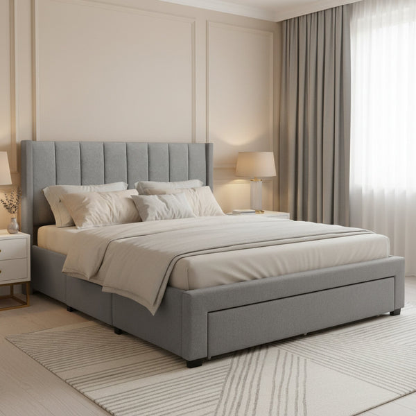 Hopkins Queen Bed Frame with Storage - Light Grey