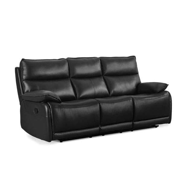 Poroti Manual Full Leather 3 Seater Recliner Sofa - Black