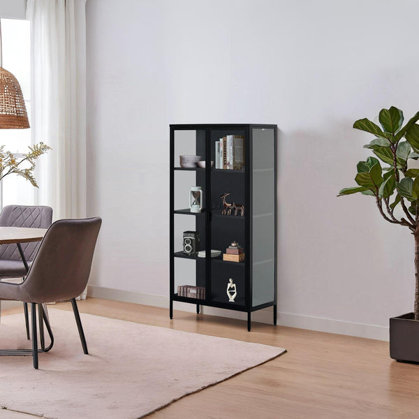 Boise 1.6m 2 Door Display Cabinet - Black
