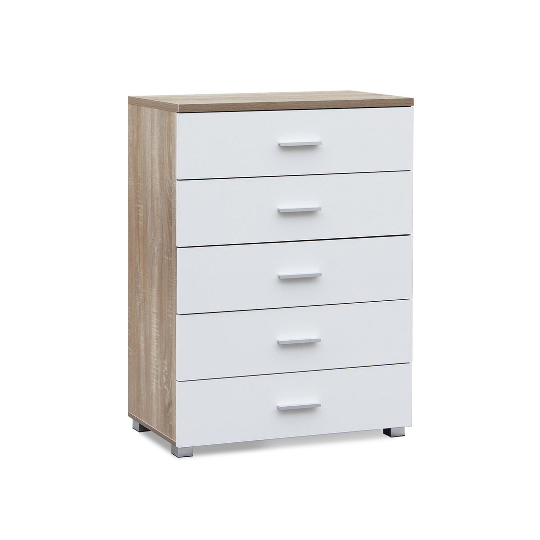 Bram Tallboy 5 Drawer Chest Dresser - Oak + White