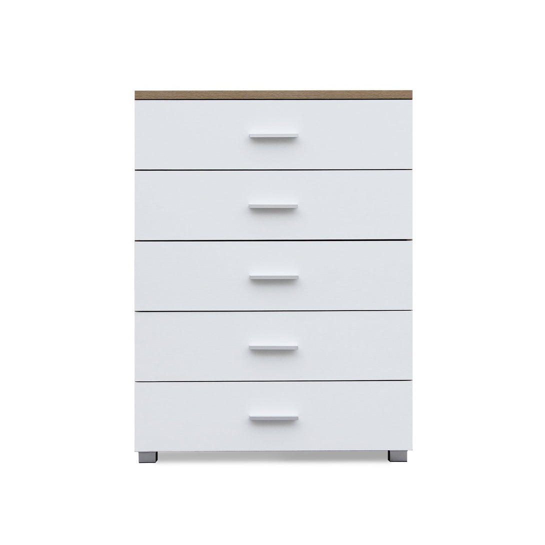 Bram Tallboy 5 Drawer Chest Dresser - Oak + White
