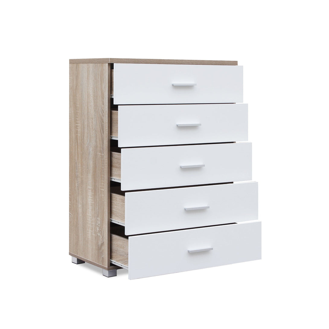 Bram Tallboy 5 Drawer Chest Dresser - Oak + White