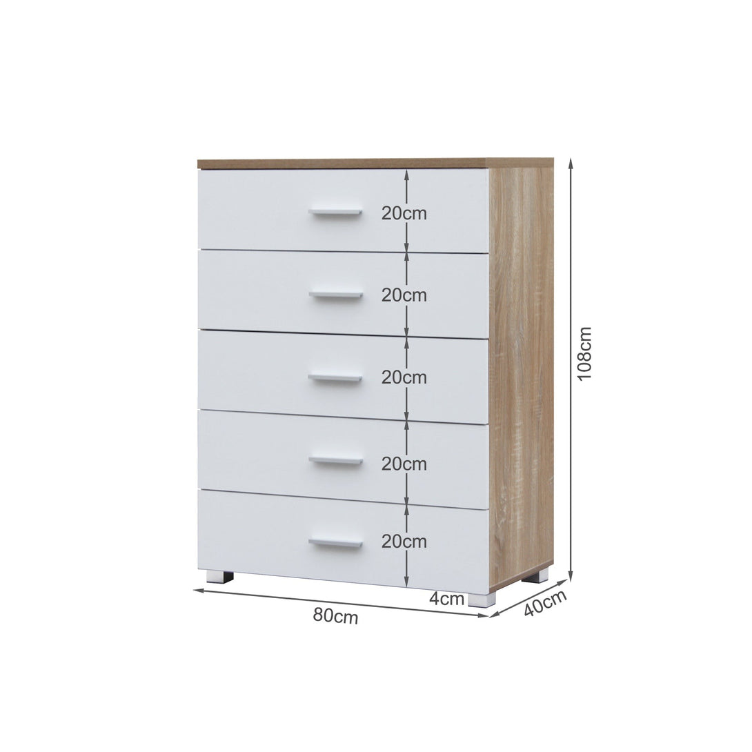 Bram Tallboy 5 Drawer Chest Dresser - Oak + White
