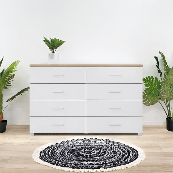 Bram Low Boy 8 Drawer Chest Dresser - Oak + White