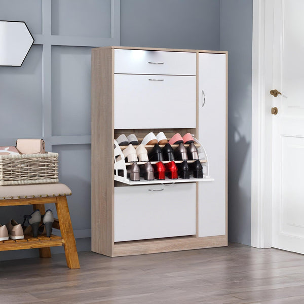 Horotea 4 Drawer Shoe Cabinet Storage - Oak + White