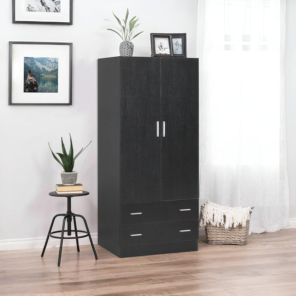 Bram 2 Door Wardrobe with 2 Drawers - Black