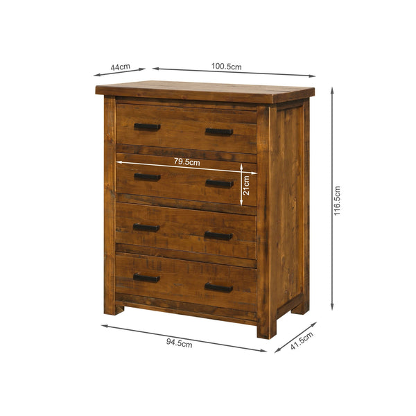 Settler Solid Wood 4 Drawer Tallboy - Lahsa