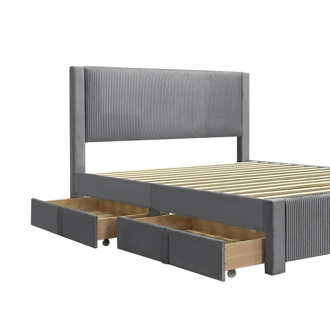 Gower Queen Fabric Bed Frame with 4 Drawers - Grey