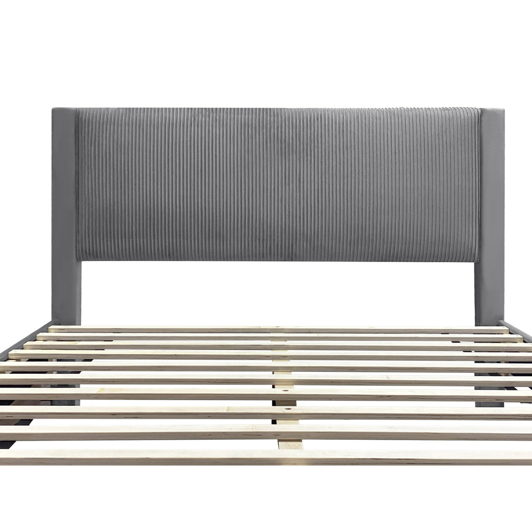 Gower Queen Fabric Bed Frame with 4 Drawers - Grey