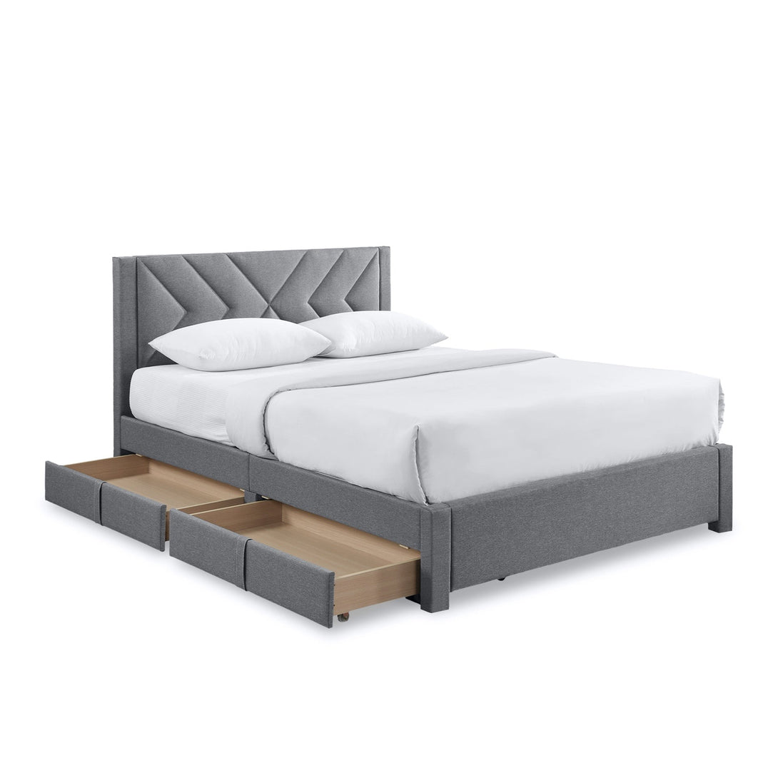 Haydon Queen Fabric Bed Frame with 4 Drawers - Light Grey