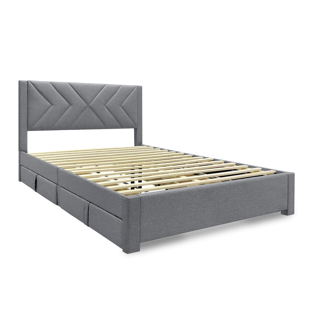 Haydon Queen Fabric Bed Frame with 4 Drawers - Light Grey