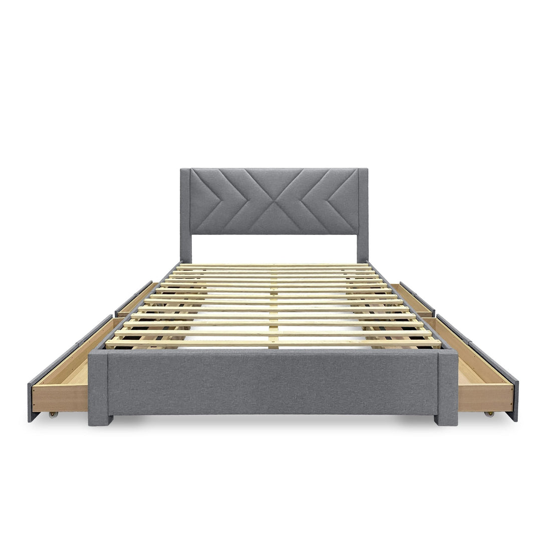 Haydon Queen Fabric Bed Frame with 4 Drawers - Light Grey