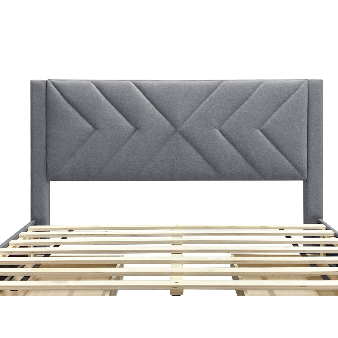 Haydon Queen Fabric Bed Frame with 4 Drawers - Light Grey