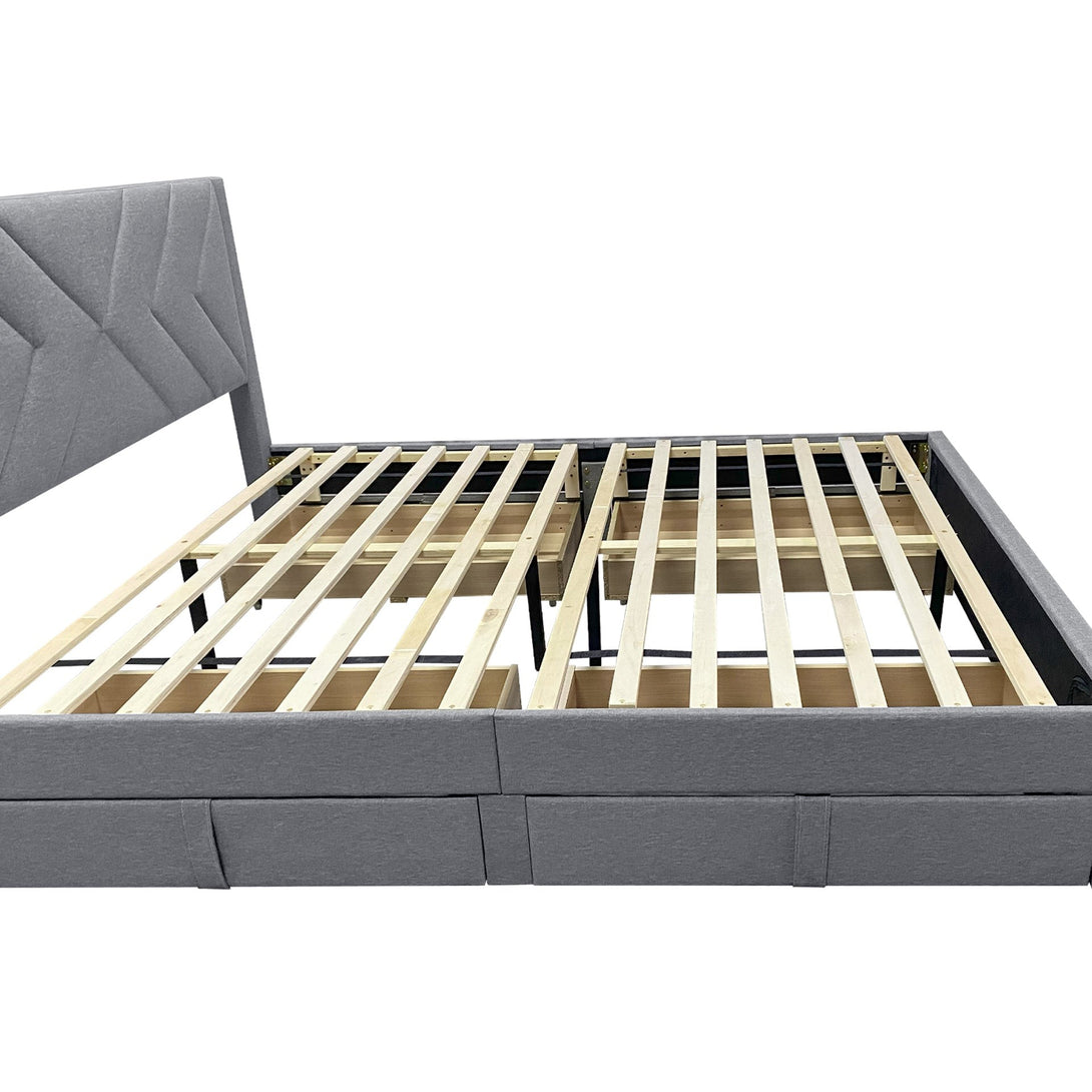 Haydon Queen Fabric Bed Frame with 4 Drawers - Light Grey