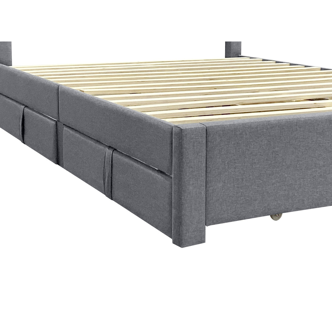 Haydon Queen Fabric Bed Frame with 4 Drawers - Light Grey