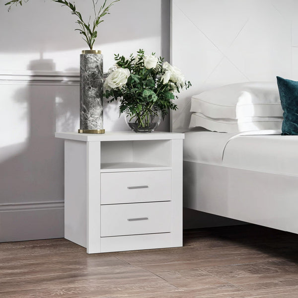 Mateo Wooden Bedside Table - White