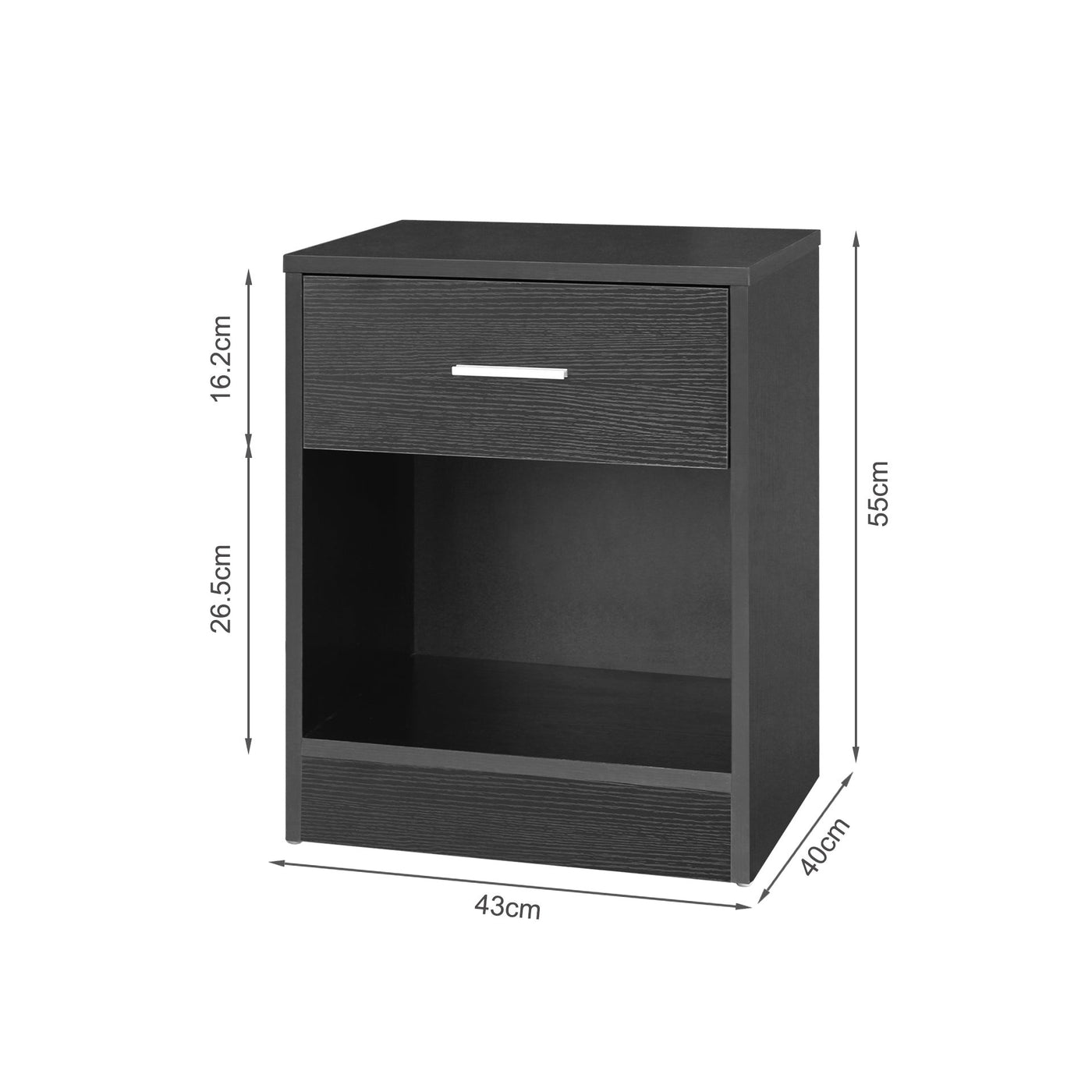Clayton Bedside Table with 1 Drawer - Black