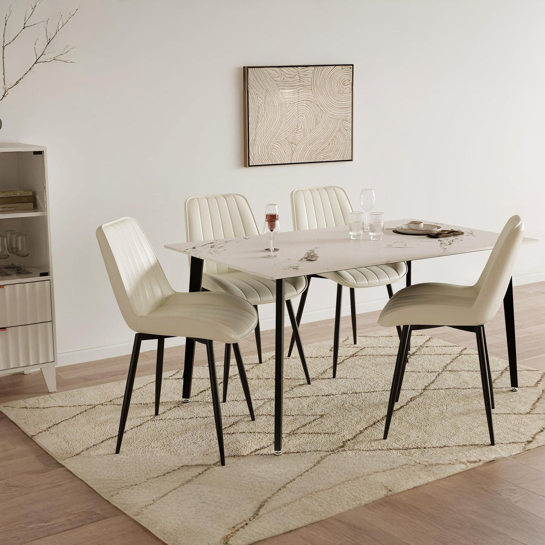 Amaia Dining Chair - Set of 4 - Beige + Black