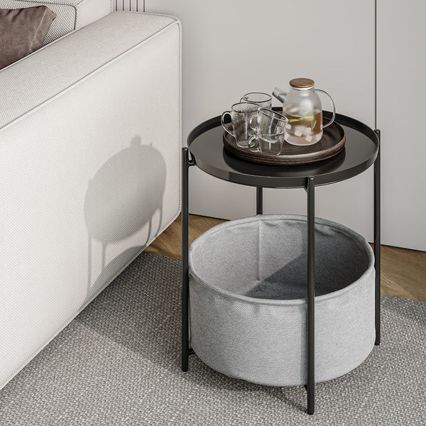 Francis Round Coffee Table with Storage - Black + Grey