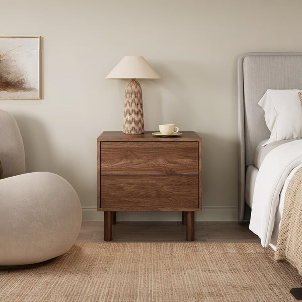 Custer Bedside Table with 2 Drawer- Walnut
