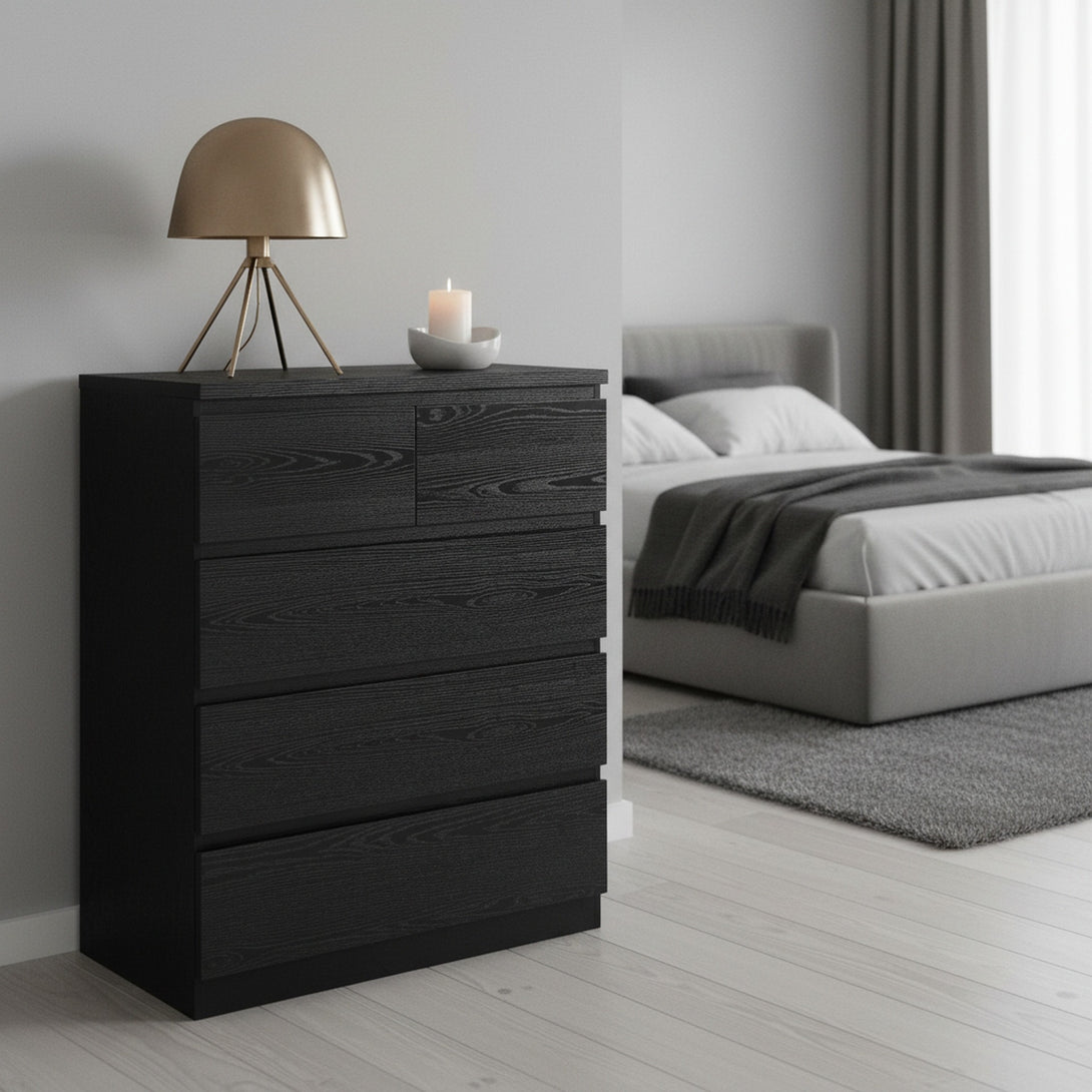 Tongass Wooden 5 Drawers Tallboy - Black