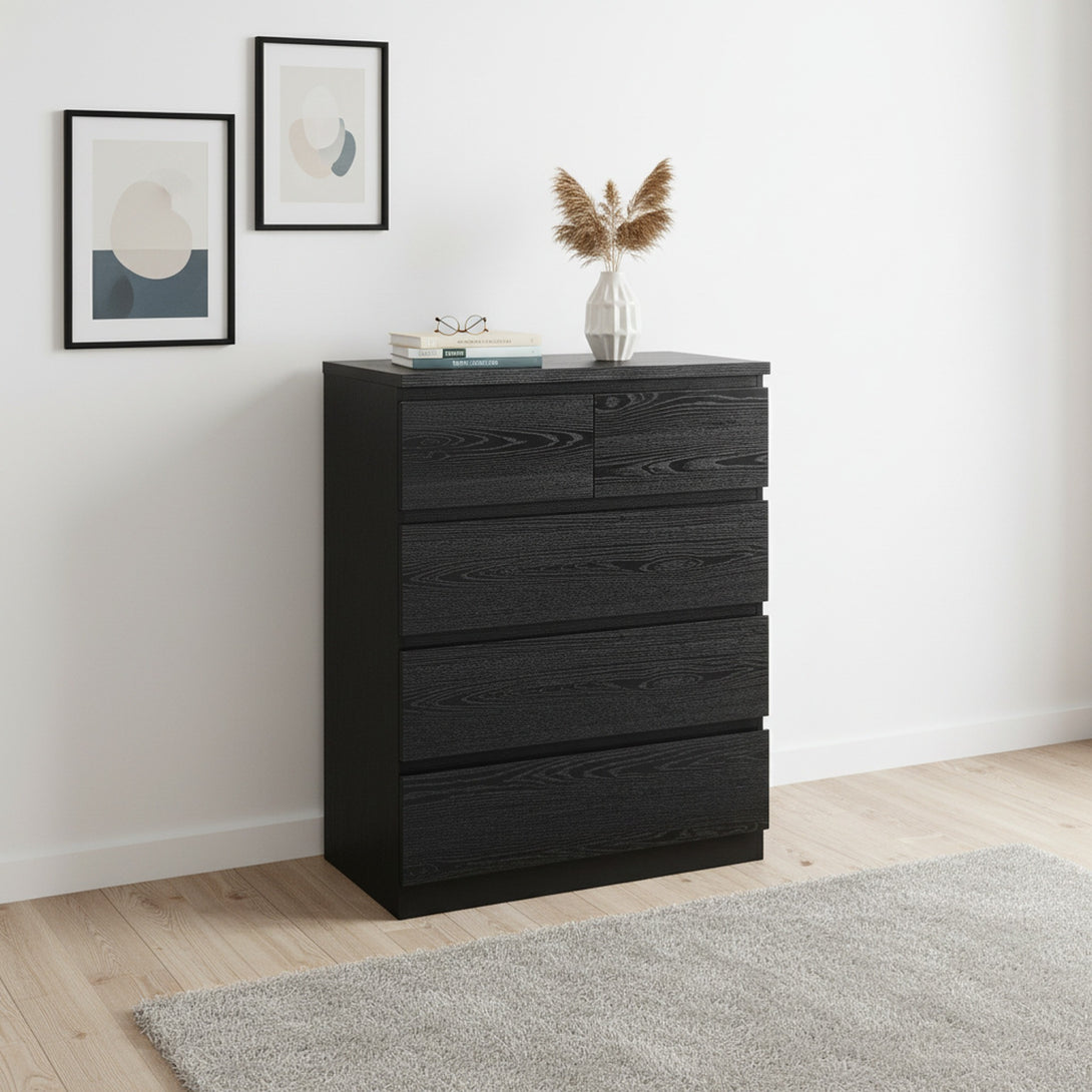 Tongass Wooden 5 Drawers Tallboy - Black