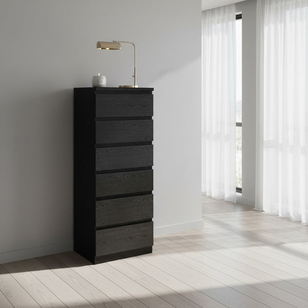 Tongass Wooden 6 Drawers Slim Tallboy - Black