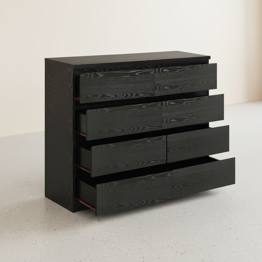 Tongass Wooden 8 Drawers Lowboy - Black