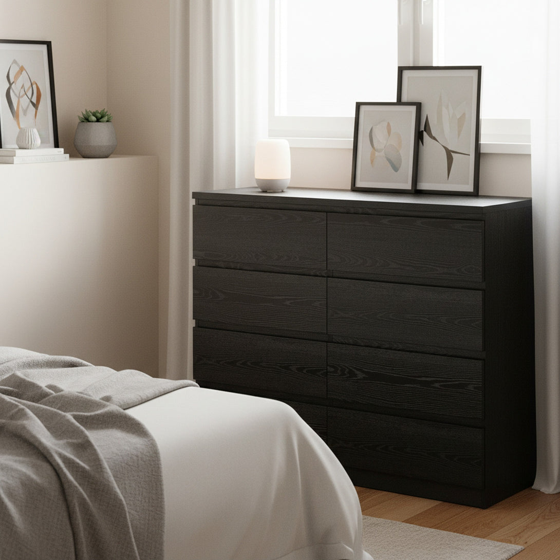 Tongass Wooden 8 Drawers Lowboy - Black