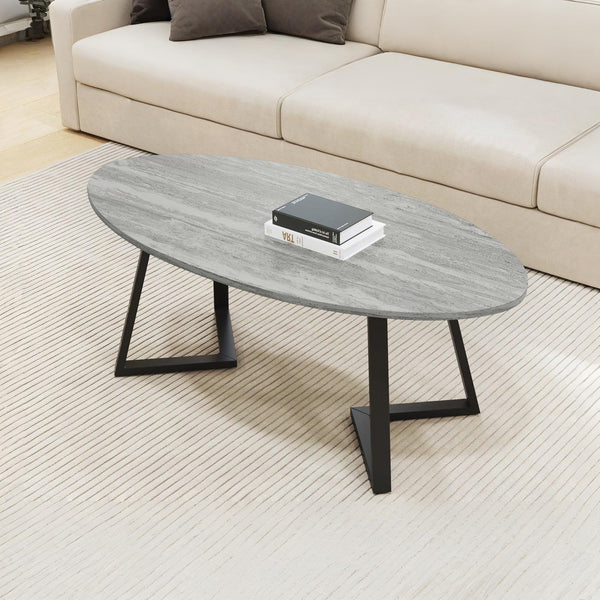 Ursula Oval Coffee Table 120 x 60cm - Grey + Black