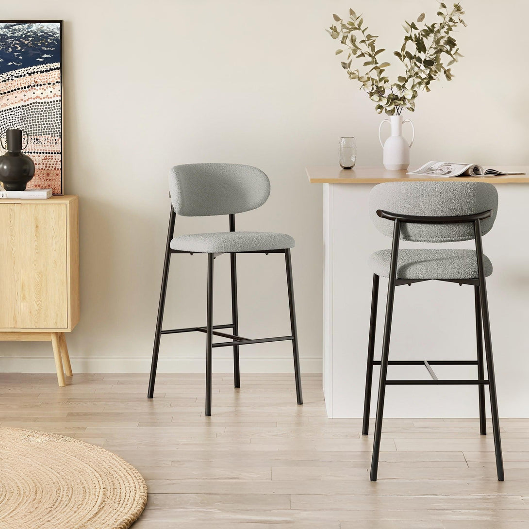 Tate Fabric Bar Stool - Set of 4 - Light Grey