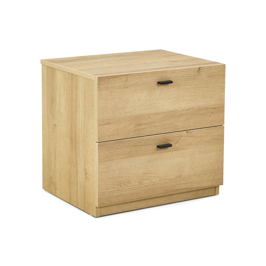 Hekla Wooden Bedside Table Nightstand with 2 Drawers - Oak