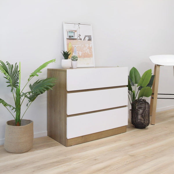 Harris 3 Drawers Tallboy - Oak + White