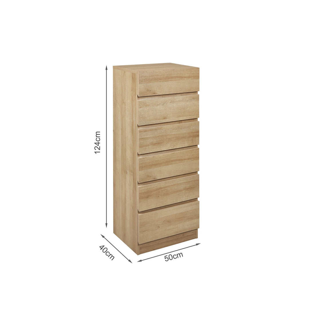 Harris 6 Drawers Slim Tallboy - Oak