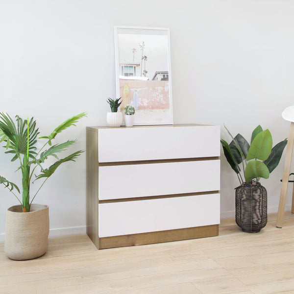 Harris 3 Drawers Tallboy - Oak + White